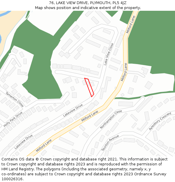 76, LAKE VIEW DRIVE, PLYMOUTH, PL5 4JZ: Location map and indicative extent of plot