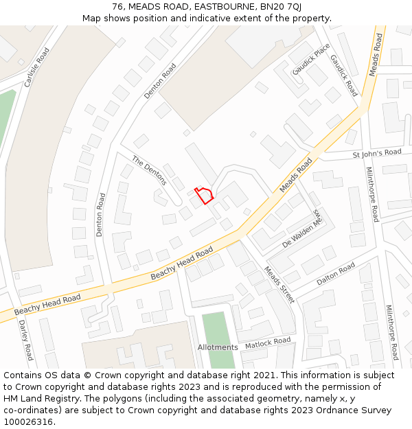 76, MEADS ROAD, EASTBOURNE, BN20 7QJ: Location map and indicative extent of plot