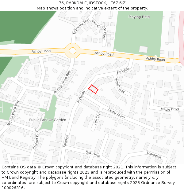 76, PARKDALE, IBSTOCK, LE67 6JZ: Location map and indicative extent of plot