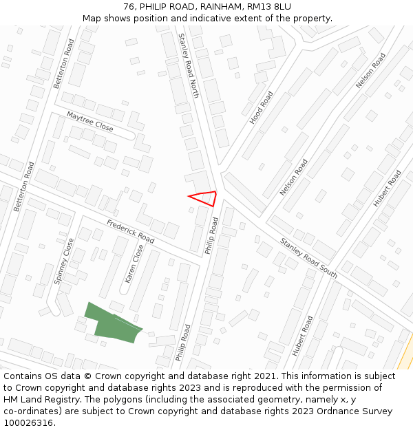 76, PHILIP ROAD, RAINHAM, RM13 8LU: Location map and indicative extent of plot