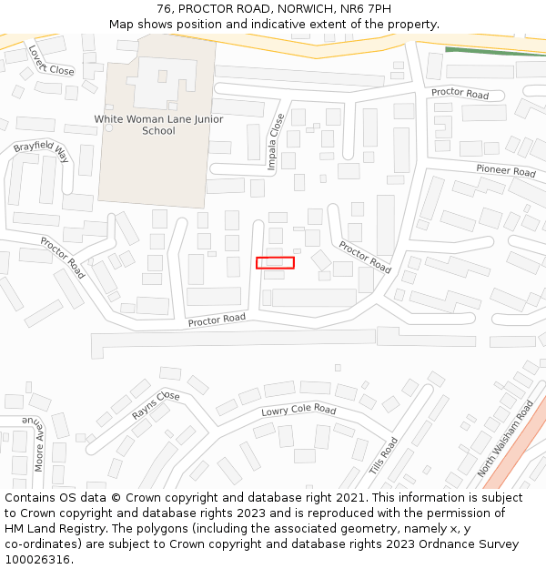 76, PROCTOR ROAD, NORWICH, NR6 7PH: Location map and indicative extent of plot