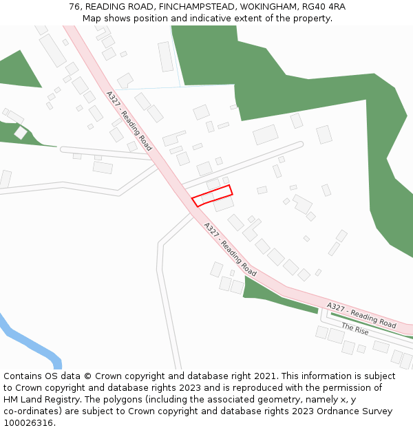 76, READING ROAD, FINCHAMPSTEAD, WOKINGHAM, RG40 4RA: Location map and indicative extent of plot