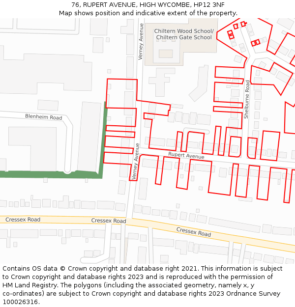 76, RUPERT AVENUE, HIGH WYCOMBE, HP12 3NF: Location map and indicative extent of plot