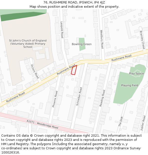 76, RUSHMERE ROAD, IPSWICH, IP4 4JZ: Location map and indicative extent of plot