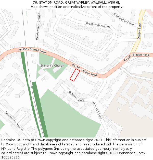 76, STATION ROAD, GREAT WYRLEY, WALSALL, WS6 6LJ: Location map and indicative extent of plot