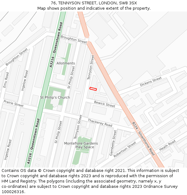 76, TENNYSON STREET, LONDON, SW8 3SX: Location map and indicative extent of plot