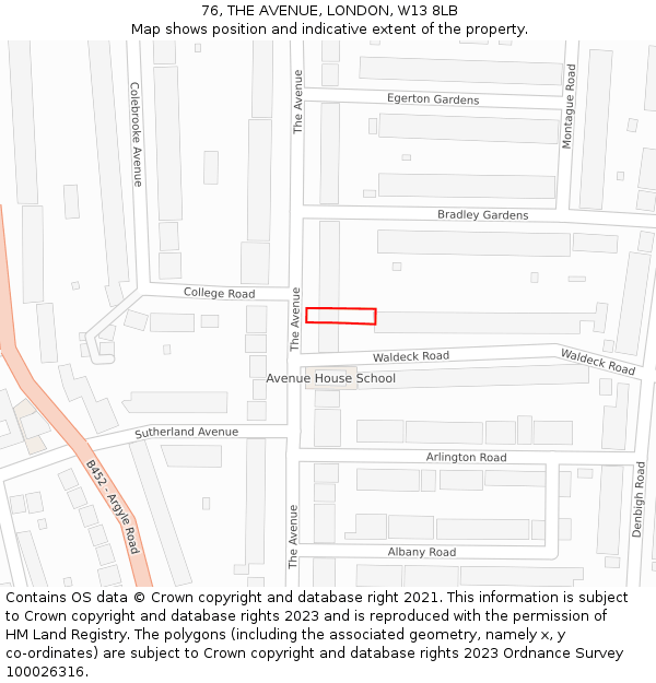 76, THE AVENUE, LONDON, W13 8LB: Location map and indicative extent of plot