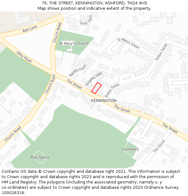 76, THE STREET, KENNINGTON, ASHFORD, TN24 9HS: Location map and indicative extent of plot