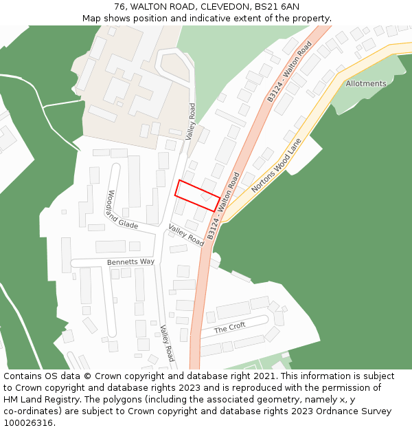 76, WALTON ROAD, CLEVEDON, BS21 6AN: Location map and indicative extent of plot