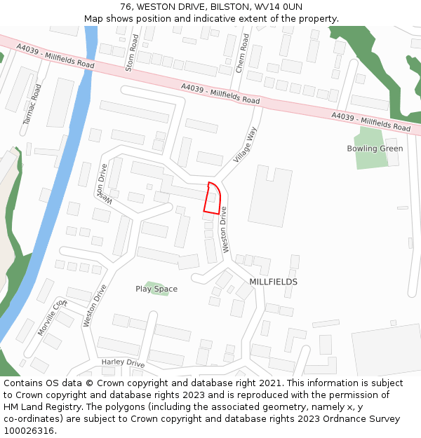 76, WESTON DRIVE, BILSTON, WV14 0UN: Location map and indicative extent of plot