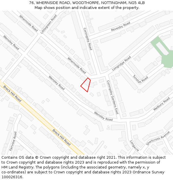 76, WHERNSIDE ROAD, WOODTHORPE, NOTTINGHAM, NG5 4LB: Location map and indicative extent of plot