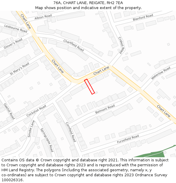 76A, CHART LANE, REIGATE, RH2 7EA: Location map and indicative extent of plot