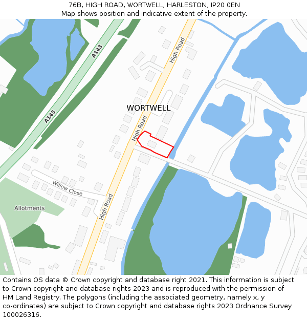 76B, HIGH ROAD, WORTWELL, HARLESTON, IP20 0EN: Location map and indicative extent of plot