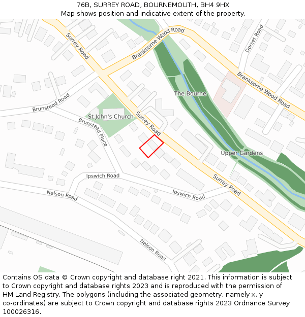 76B, SURREY ROAD, BOURNEMOUTH, BH4 9HX: Location map and indicative extent of plot