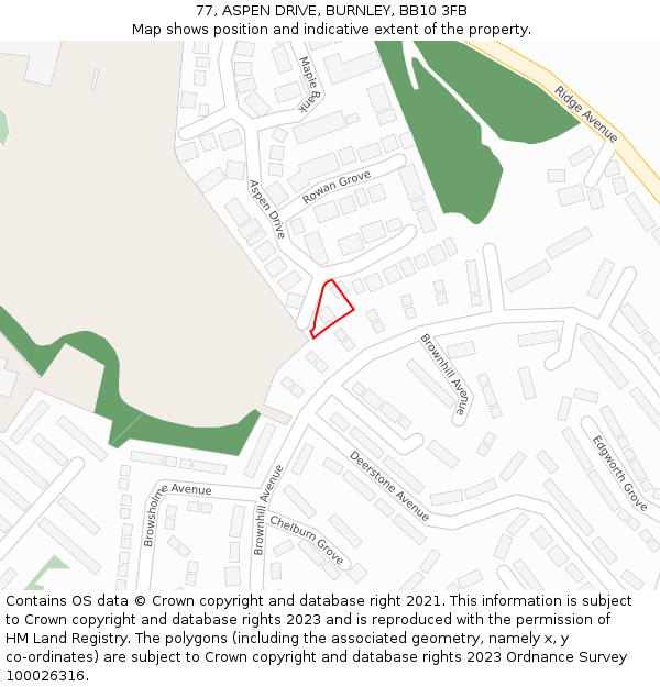 77, ASPEN DRIVE, BURNLEY, BB10 3FB: Location map and indicative extent of plot