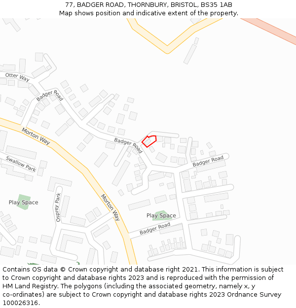 77, BADGER ROAD, THORNBURY, BRISTOL, BS35 1AB: Location map and indicative extent of plot