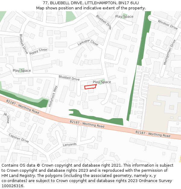 77, BLUEBELL DRIVE, LITTLEHAMPTON, BN17 6UU: Location map and indicative extent of plot