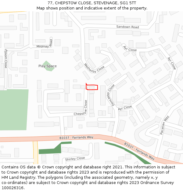 77, CHEPSTOW CLOSE, STEVENAGE, SG1 5TT: Location map and indicative extent of plot