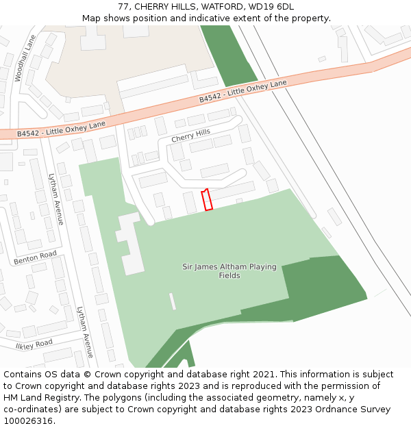 77, CHERRY HILLS, WATFORD, WD19 6DL: Location map and indicative extent of plot