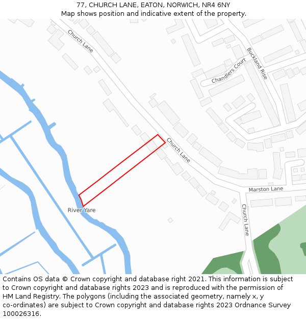 77, CHURCH LANE, EATON, NORWICH, NR4 6NY: Location map and indicative extent of plot