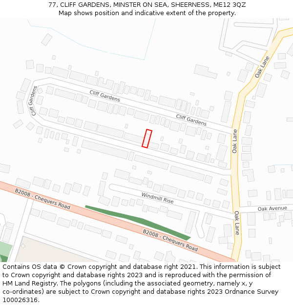 77, CLIFF GARDENS, MINSTER ON SEA, SHEERNESS, ME12 3QZ: Location map and indicative extent of plot