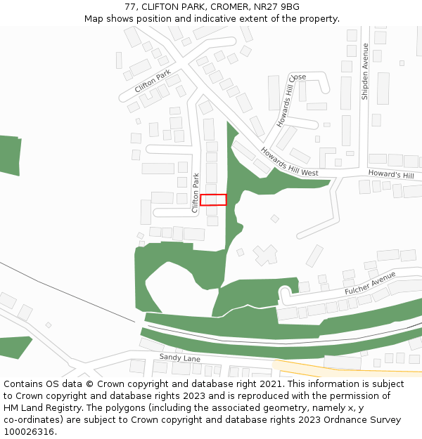 77, CLIFTON PARK, CROMER, NR27 9BG: Location map and indicative extent of plot