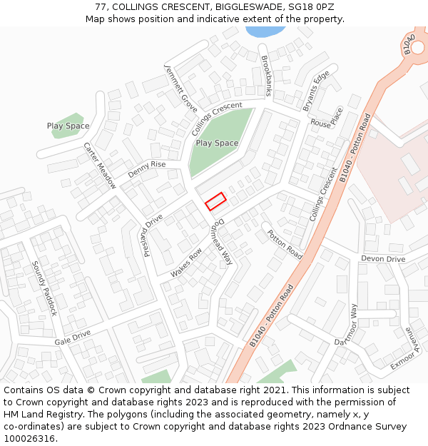 77, COLLINGS CRESCENT, BIGGLESWADE, SG18 0PZ: Location map and indicative extent of plot