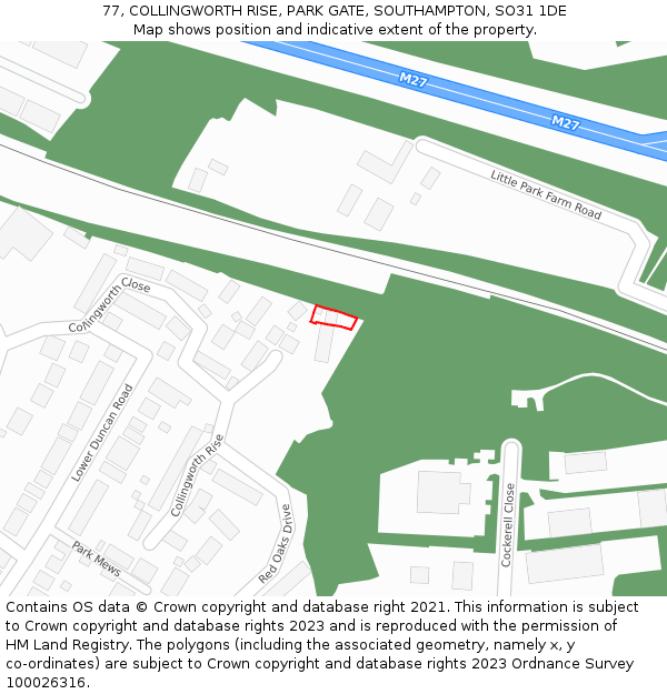 77, COLLINGWORTH RISE, PARK GATE, SOUTHAMPTON, SO31 1DE: Location map and indicative extent of plot