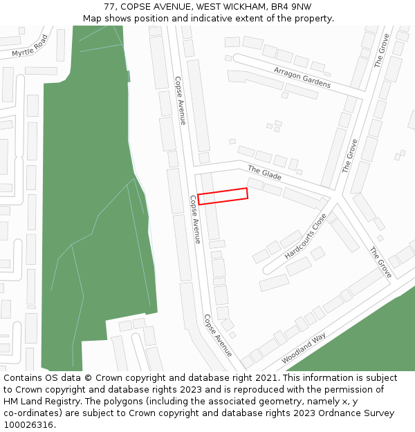 77, COPSE AVENUE, WEST WICKHAM, BR4 9NW: Location map and indicative extent of plot