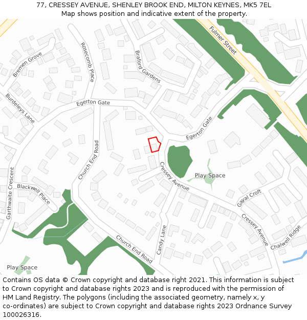 77, CRESSEY AVENUE, SHENLEY BROOK END, MILTON KEYNES, MK5 7EL: Location map and indicative extent of plot