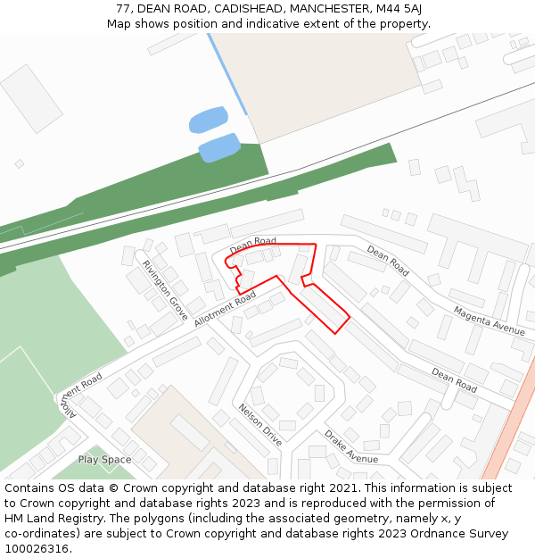 77, DEAN ROAD, CADISHEAD, MANCHESTER, M44 5AJ: Location map and indicative extent of plot