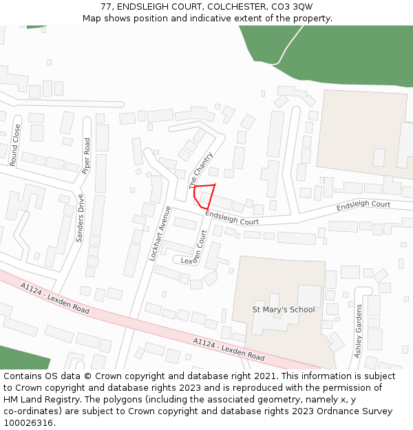 77, ENDSLEIGH COURT, COLCHESTER, CO3 3QW: Location map and indicative extent of plot