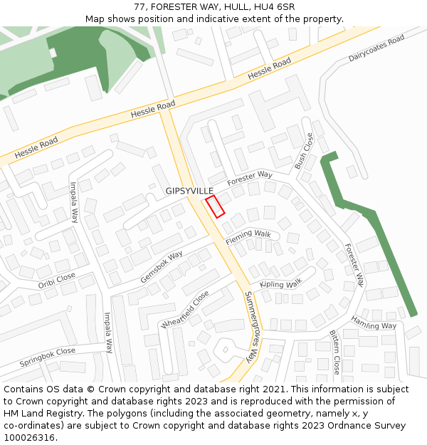 77, FORESTER WAY, HULL, HU4 6SR: Location map and indicative extent of plot