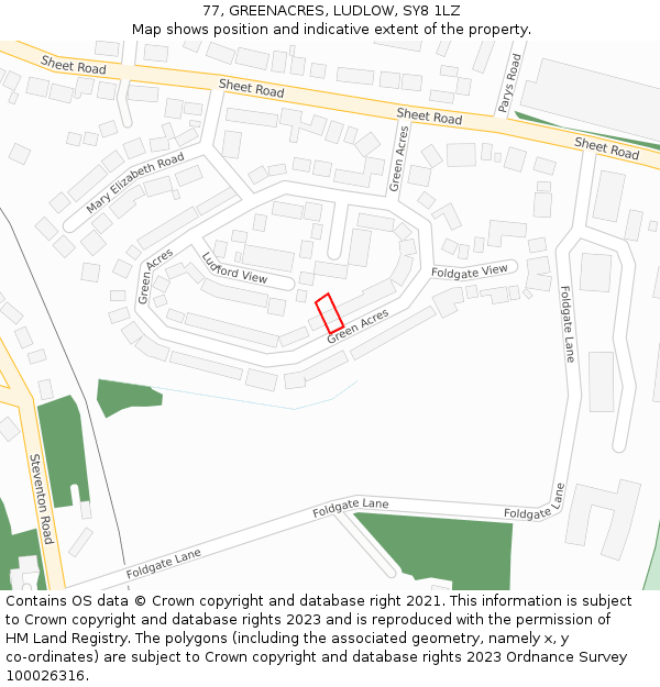 77, GREENACRES, LUDLOW, SY8 1LZ: Location map and indicative extent of plot