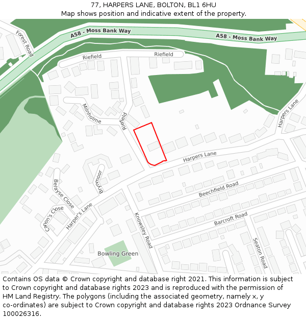 77, HARPERS LANE, BOLTON, BL1 6HU: Location map and indicative extent of plot