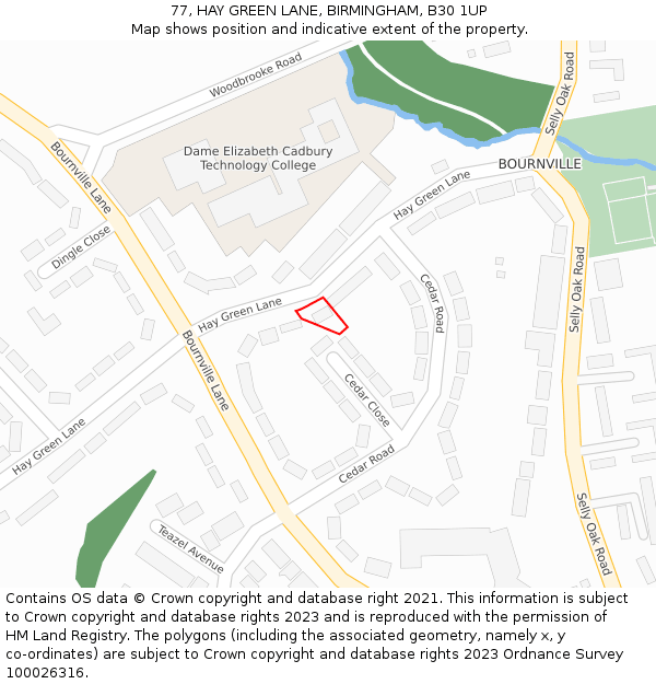 77, HAY GREEN LANE, BIRMINGHAM, B30 1UP: Location map and indicative extent of plot