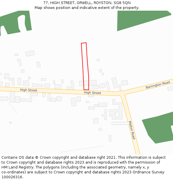 77, HIGH STREET, ORWELL, ROYSTON, SG8 5QN: Location map and indicative extent of plot