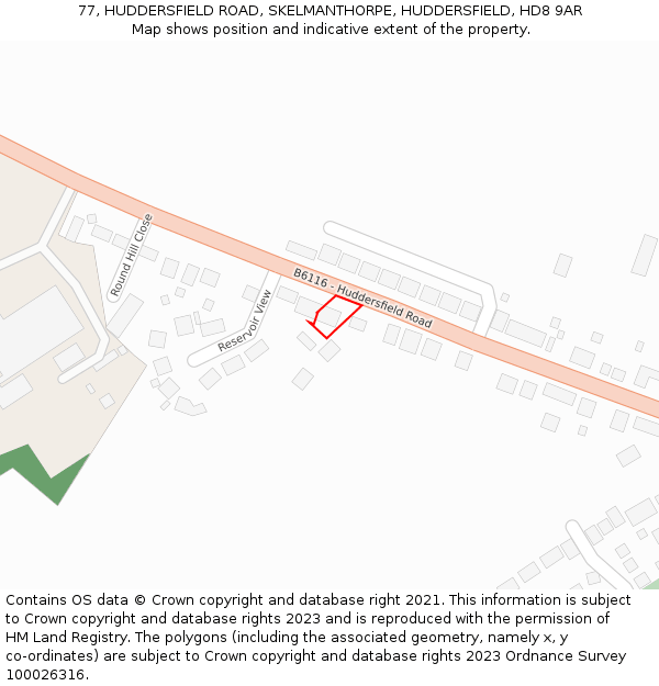 77, HUDDERSFIELD ROAD, SKELMANTHORPE, HUDDERSFIELD, HD8 9AR: Location map and indicative extent of plot