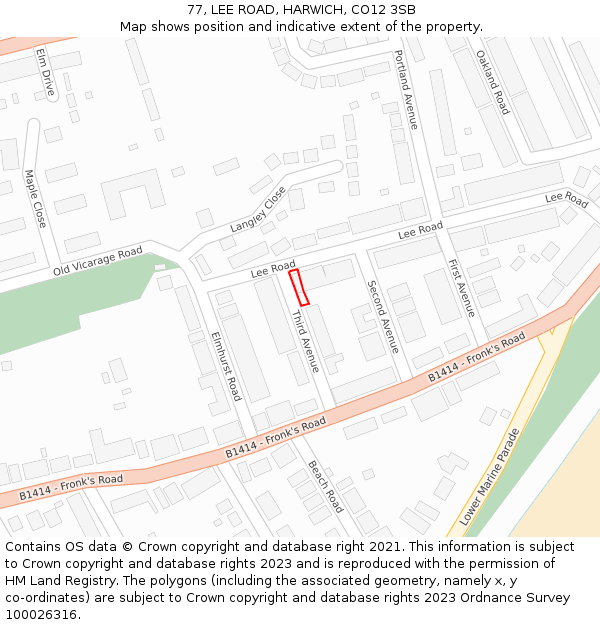 77, LEE ROAD, HARWICH, CO12 3SB: Location map and indicative extent of plot