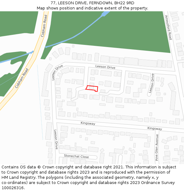 77, LEESON DRIVE, FERNDOWN, BH22 9RD: Location map and indicative extent of plot