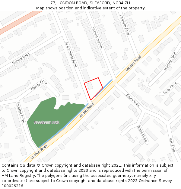 77, LONDON ROAD, SLEAFORD, NG34 7LL: Location map and indicative extent of plot