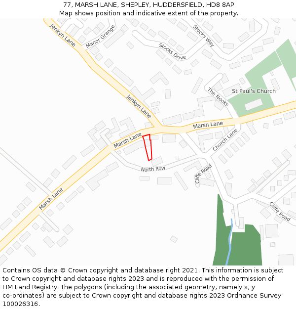 77, MARSH LANE, SHEPLEY, HUDDERSFIELD, HD8 8AP: Location map and indicative extent of plot