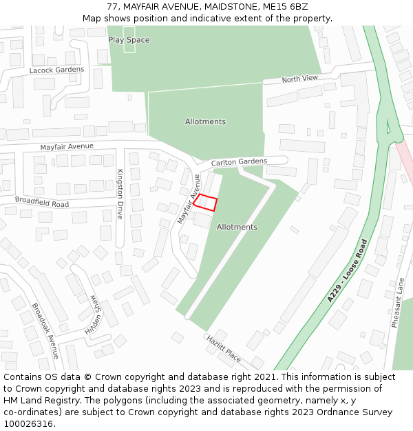 77, MAYFAIR AVENUE, MAIDSTONE, ME15 6BZ: Location map and indicative extent of plot