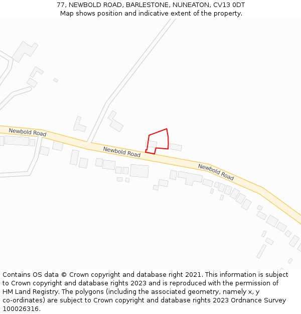 77, NEWBOLD ROAD, BARLESTONE, NUNEATON, CV13 0DT: Location map and indicative extent of plot