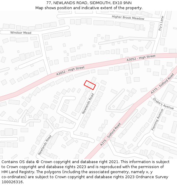 77, NEWLANDS ROAD, SIDMOUTH, EX10 9NN: Location map and indicative extent of plot