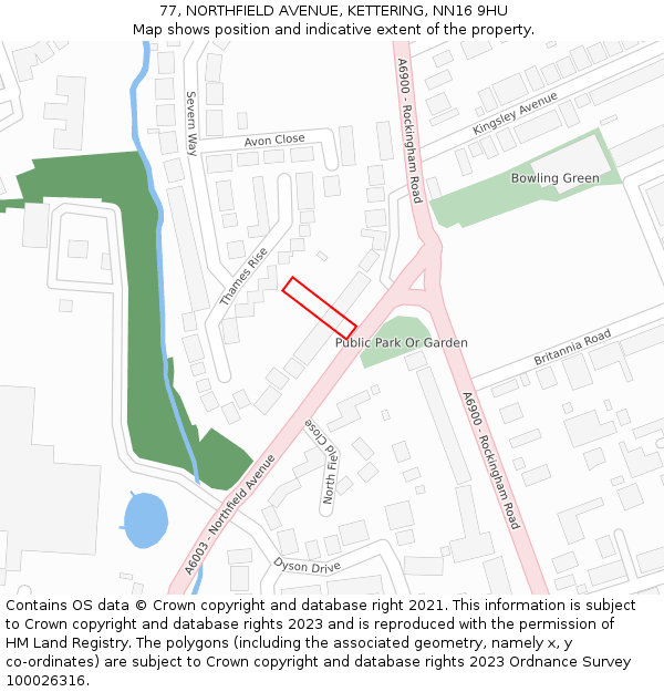 77, NORTHFIELD AVENUE, KETTERING, NN16 9HU: Location map and indicative extent of plot