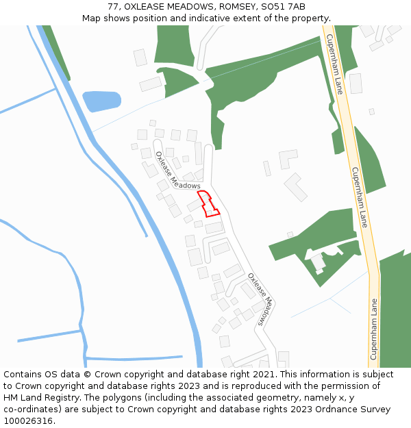 77, OXLEASE MEADOWS, ROMSEY, SO51 7AB: Location map and indicative extent of plot