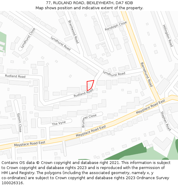 77, RUDLAND ROAD, BEXLEYHEATH, DA7 6DB: Location map and indicative extent of plot