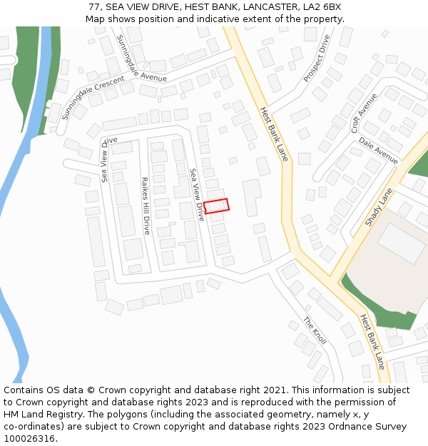 77, SEA VIEW DRIVE, HEST BANK, LANCASTER, LA2 6BX: Location map and indicative extent of plot