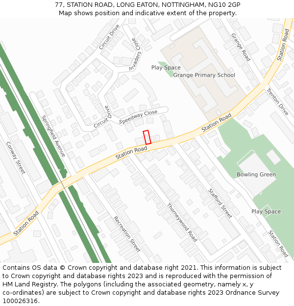 77, STATION ROAD, LONG EATON, NOTTINGHAM, NG10 2GP: Location map and indicative extent of plot